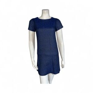 Alice + Olivia Liv Herringbone Dress Royal Blue Black Drop Waist Short Sleeves 4